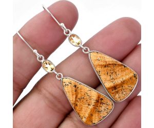 Picture Jasper and Citrine Earrings SDE80863 E-1002, 15x25 mm