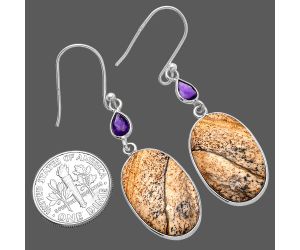 Picture Jasper and Amethyst Earrings SDE80869 E-1002, 14x22 mm