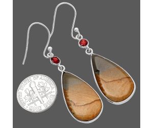 Picture Jasper and Garnet Earrings SDE80876 E-1002, 13x25 mm