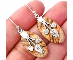 Valentine Gift Leaf Heart - Picture Jasper Earrings SDE81487 E-1233, 13x24 mm