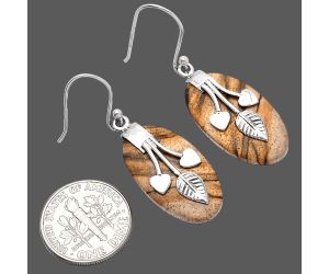 Valentine Gift Leaf Heart - Picture Jasper Earrings SDE81487 E-1233, 13x24 mm