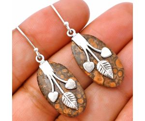 Valentine Gift Leaf Heart - Poppy Jasper Earrings SDE81521 E-1233, 13x23 mm