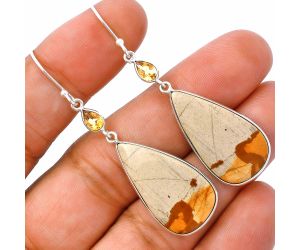 Picture Jasper and Citrine Earrings SDE81675 E-1002, 15x27 mm