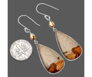 Picture Jasper and Citrine Earrings SDE81675 E-1002, 15x27 mm