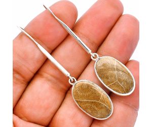 Flower Fossil Coral Earrings SDE81893 E-1076, 12x21 mm