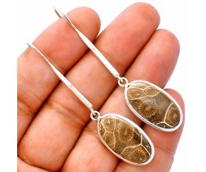 Flower Fossil Coral Earrings SDE81907 E-1076, 12x22 mm