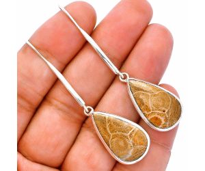 Flower Fossil Coral Earrings SDE81930 E-1076, 13x24 mm