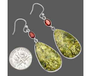 Serpentine and Garnet Earrings SDE82151 E-1002, 15x25 mm