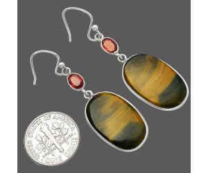 Blue Tiger Eye and Garnet Earrings SDE82370 E-1002, 15x22 mm