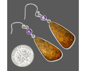 Palm Root Fossil Agate and Amethyst Earrings SDE82416 E-1002, 11x25 mm
