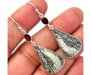 Natural Chrysotile and Garnet Earrings SDE82578 E-1002, 15x24 mm