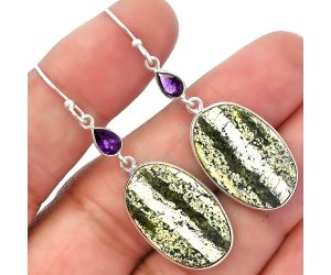 Natural Chrysotile and Amethyst Earrings SDE82653 E-1002, 14x23 mm