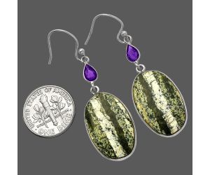 Natural Chrysotile and Amethyst Earrings SDE82653 E-1002, 14x23 mm