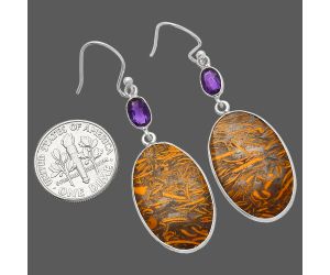 Coquina Fossil Jasper and Amethyst Earrings SDE82670 E-1002, 15x24 mm