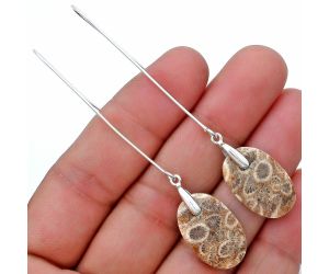 Flower Fossil Coral Earrings SDE82751 E-1089, 14x21 mm