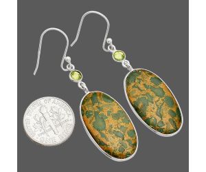 Bamboo Jasper and Peridot Earrings SDE84220 E-1002, 14x25 mm