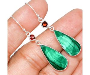 Malachite Eye and Garnet Earrings SDE84775 E-1002, 10x22 mm