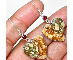 Heart - Maligano Jasper and Garnet Earrings SDE84931 E-1002, 20x21 mm