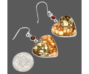 Heart - Maligano Jasper and Garnet Earrings SDE84931 E-1002, 20x21 mm