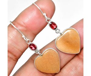 Heart - Orange Aventurine and Garnet Earrings SDE84962 E-1002, 17x17 mm