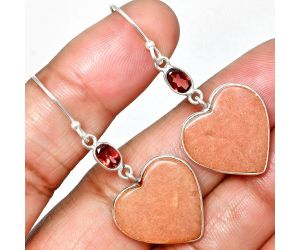 Heart - Pink Aventurine and Garnet Earrings SDE84963 E-1002, 19x19 mm