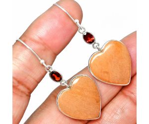 Heart - Pink Aventurine and Garnet Earrings SDE84965 E-1002, 19x20 mm