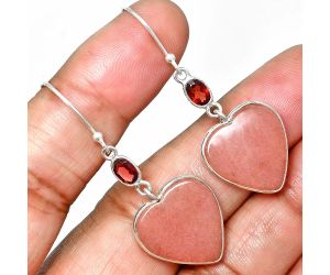 Heart - Pink Aventurine and Garnet Earrings SDE84966 E-1002, 17x18 mm