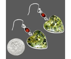 Heart - Serpentine and Garnet Earrings SDE84968 E-1002, 18x20 mm