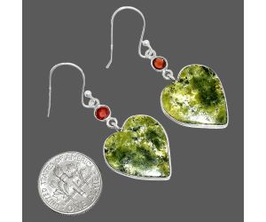 Heart - Serpentine and Garnet Earrings SDE84980 E-1002, 17x19 mm