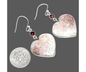 Heart - Red Moss Agate and Garnet Earrings SDE84983 E-1002, 20x21 mm