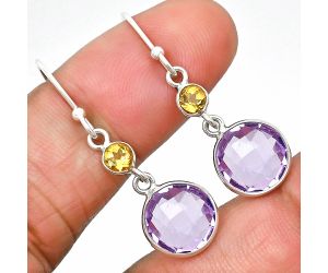 Amethyst Checker Briolette and Citrine Earrings SDE84987 E-1006, 10x10 mm