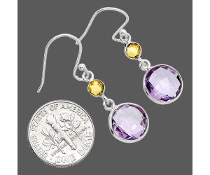 Amethyst Checker Briolette and Citrine Earrings SDE84987 E-1006, 10x10 mm