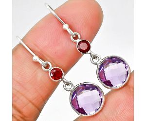 Amethyst Checker Briolette and Garnet Earrings SDE84990 E-1006, 10x10 mm