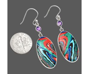 Fordite Detroit Agate and Amethyst Earrings SDE85113 E-1002, 14x25 mm