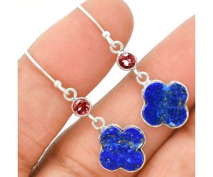 Lapis Lazuli and Garnet Earrings SDE85228 E-1006, 10x10 mm