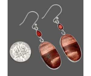 Snake Skin Jasper and Garnet Earrings SDE85349 E-1002, 14x24 mm