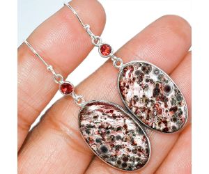 Leopard Skin Jasper and Garnet Earrings SDE85418 E-1002, 16x26 mm