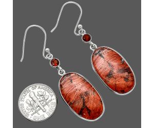 Snake Skin Jasper and Garnet Earrings SDE85419 E-1002, 14x25 mm