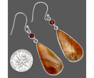 Bat Cave Jasper and Garnet Earrings SDE85429 E-1002, 14x28 mm