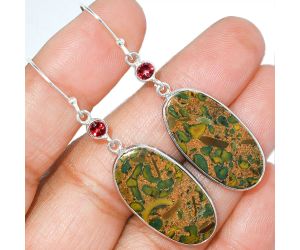 Fruit Jasper and Garnet Earrings SDE85442 E-1002, 14x27 mm