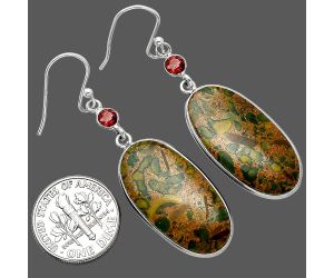 Fruit Jasper and Garnet Earrings SDE85442 E-1002, 14x27 mm