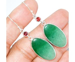 Green Aventurine and Garnet Earrings SDE85443 E-1002, 14x24 mm