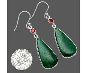 Green Aventurine and Garnet Earrings SDE85444 E-1002, 13x26 mm