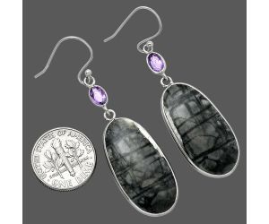 Picasso Jasper and Amethyst Earrings SDE85484 E-1002, 14x28 mm