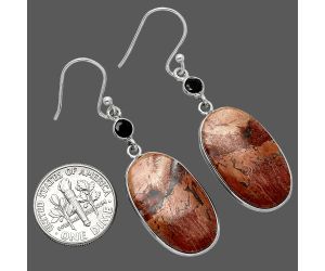 Snake Skin Jasper and Black Onyx Earrings SDE85503 E-1002, 14x24 mm