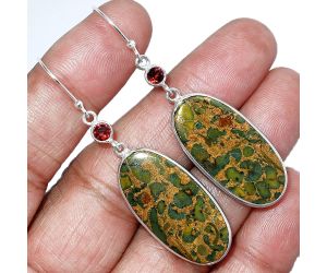 Fruit Jasper and Garnet Earrings SDE85543 E-1002, 15x30 mm