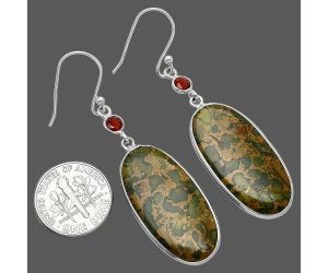 Fruit Jasper and Garnet Earrings SDE85543 E-1002, 15x30 mm