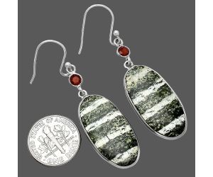 Natural Chrysotile and Garnet Earrings SDE85566 E-1002, 14x28 mm