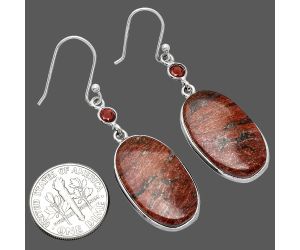 Snake Skin Jasper and Garnet Earrings SDE85576 E-1002, 14x23 mm