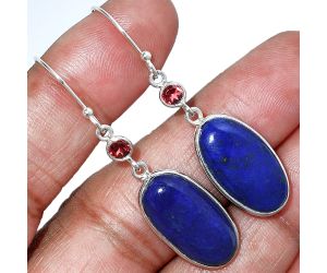 Lapis Lazuli and Garnet Earrings SDE85638 E-1002, 12x21 mm